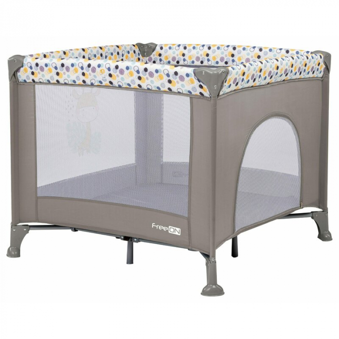 Tarc de joaca, FreeON, Patrat, Pliabil, Intrare cu fermoar, Laterale din plasa, 93x93x87 cm, Pana la 15 kg, 6 luni+, Gri [2]