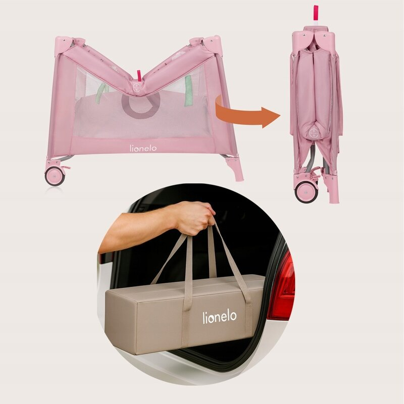 Tarc de joaca, Lionelo, Mille Plus, Pliabil, Include saltea cu densitate T25, 4 jucarii cu velcro, Manere textile, Geanta de transport, Cu roti si inchidere laterala, Pereti din plasa pentru vizibilit [16]