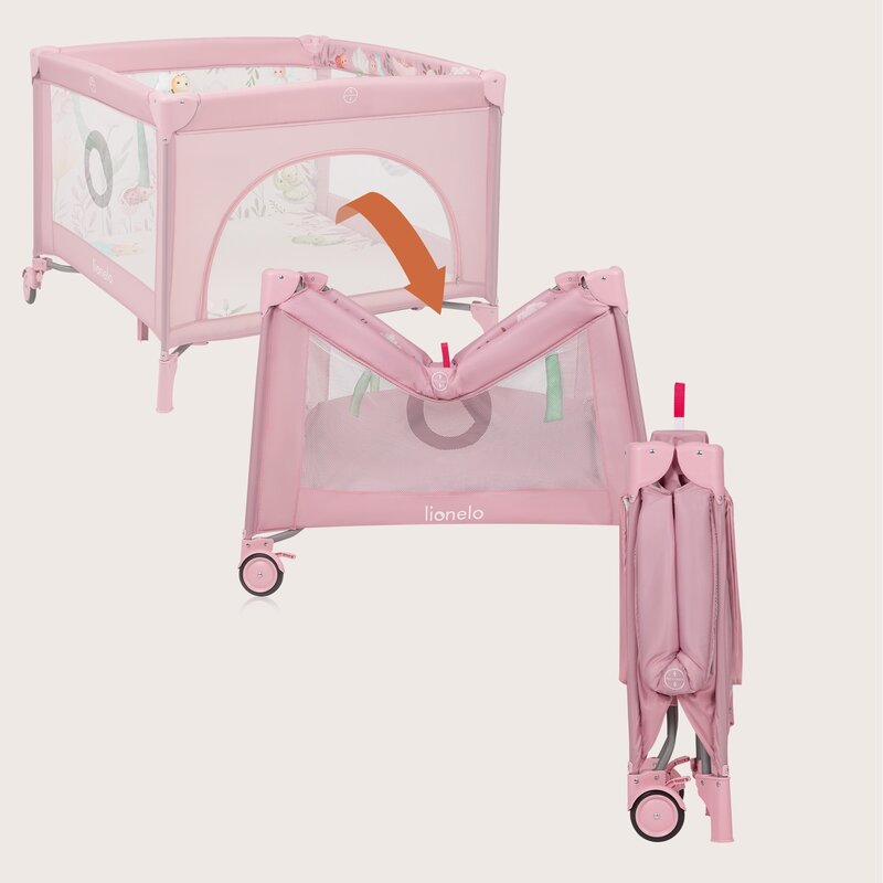 Tarc de joaca, Lionelo, Mille Plus, Pliabil, Include saltea cu densitate T25, 4 jucarii cu velcro, Manere textile, Geanta de transport, Cu roti si inchidere laterala, Pereti din plasa pentru vizibilit [17]