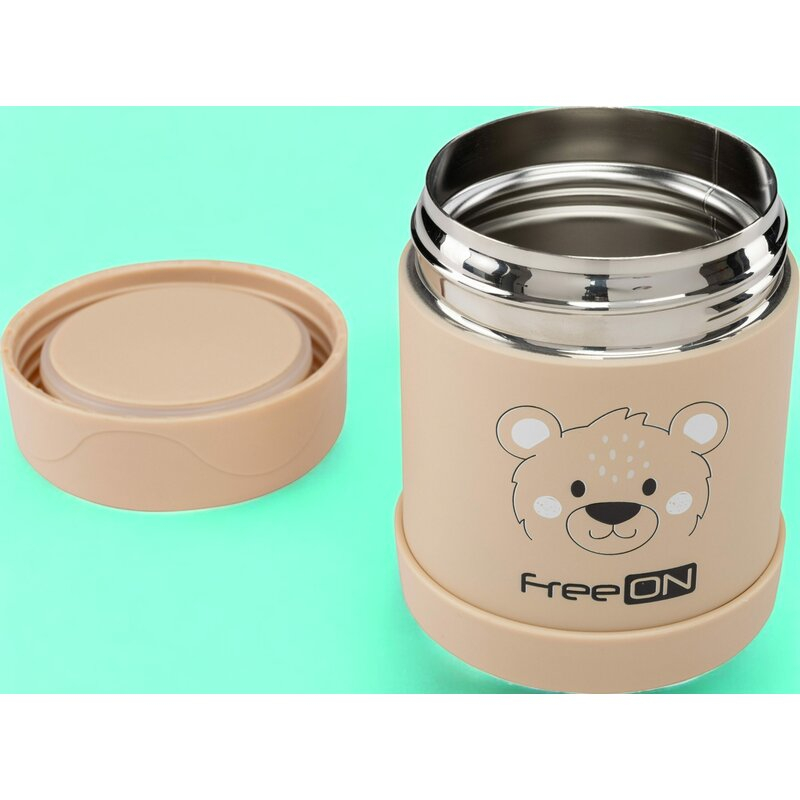 Termos, FreeON, Pentru alimente solide Din otel inoxidabil Mentine cald pana la 12 ore si rece pana la 24 ore, Beige Bear [3]