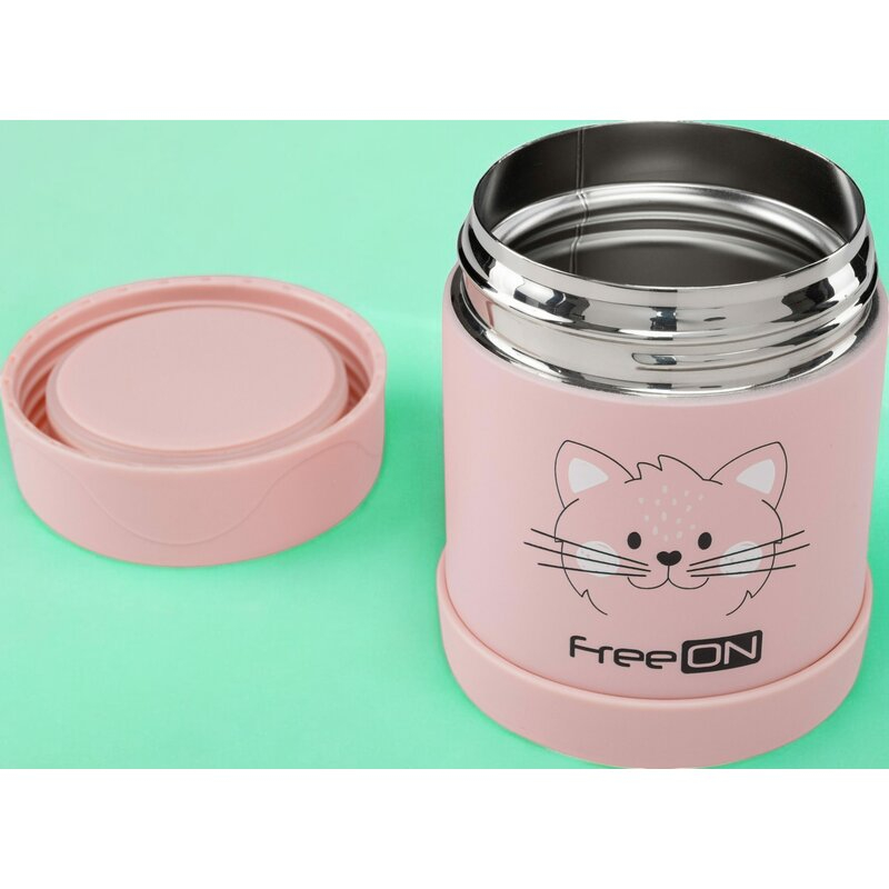 Termos, FreeON, Pentru alimente solide, Din otel inoxidabil, Mentine cald pana la 12 ore si rece pana la 24 ore, Pink Kitty [2]