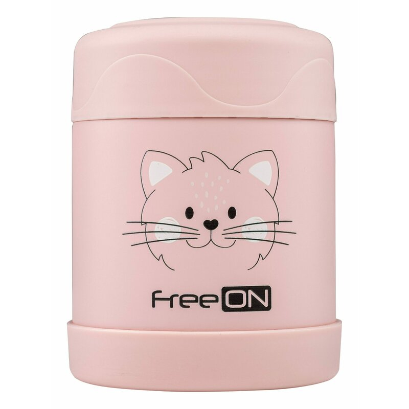 Termos, FreeON, Pentru alimente solide, Din otel inoxidabil, Mentine cald pana la 12 ore si rece pana la 24 ore, Pink Kitty [3]