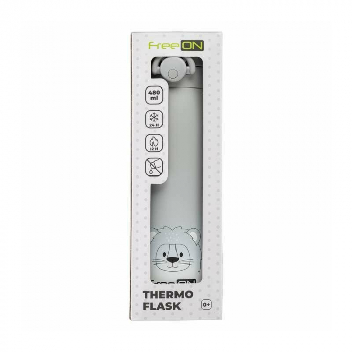 Termos lichide, FreeON, Din otel inoxidabil, Cu mentinere de temperatura de pana la 12 ore, 480 ml, Grey [4]