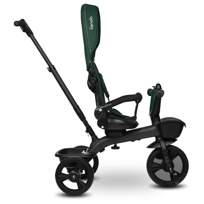 Tricicleta copii, Lionelo Kori, ultra-pliabila si multifunctionala, cu scaun rotativ 360°, control parental, suport pentru picioare si accesorii premium, Verde [32]