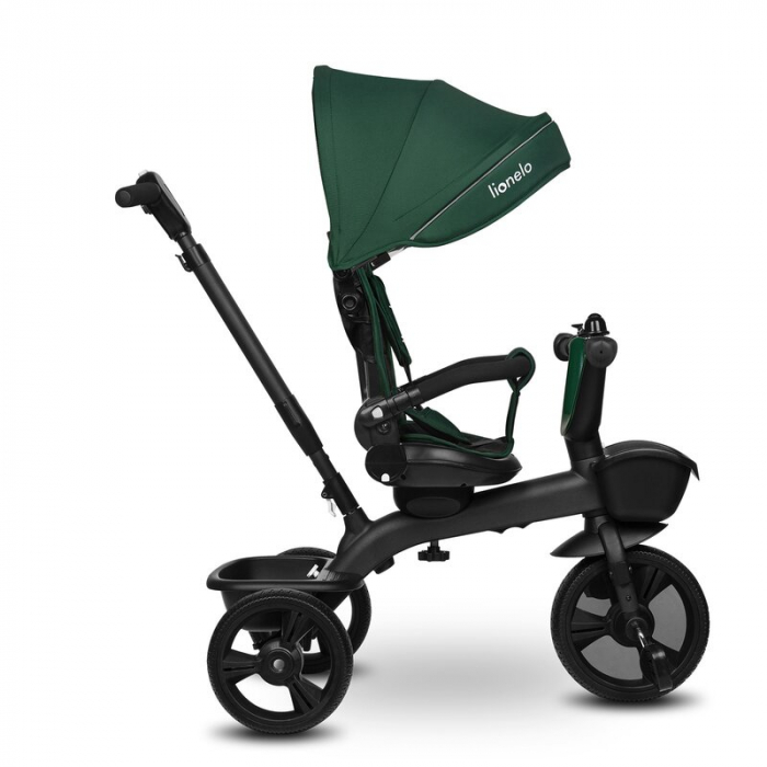 Tricicleta copii, Lionelo Kori, ultra-pliabila si multifunctionala, cu scaun rotativ 360°, control parental, suport pentru picioare si accesorii premium, Verde [19]