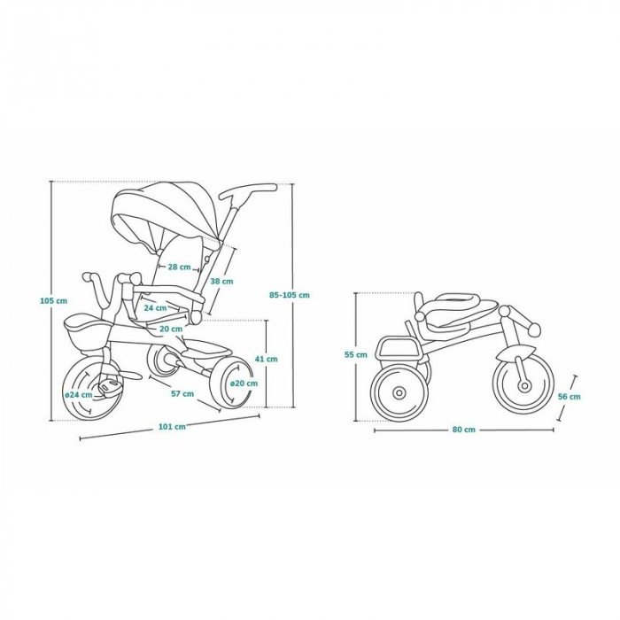 Tricicleta copii, Lionelo Kori, ultra-pliabila si multifunctionala, cu scaun rotativ 360°, control parental, suport pentru picioare si accesorii premium, Verde [38]