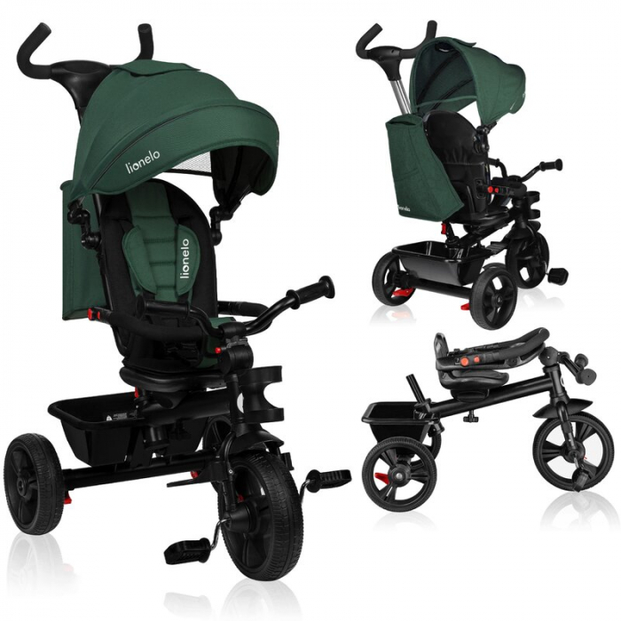 Tricicleta multifunctionala Lionelo Haari, ultra-compacta, cu scaun rotativ 360°, Conform cu standardul european de securitate EN71, Verde [4]