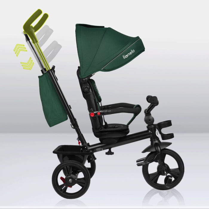 Tricicleta multifunctionala Lionelo Haari, ultra-compacta, cu scaun rotativ 360°, Conform cu standardul european de securitate EN71, Verde [35]
