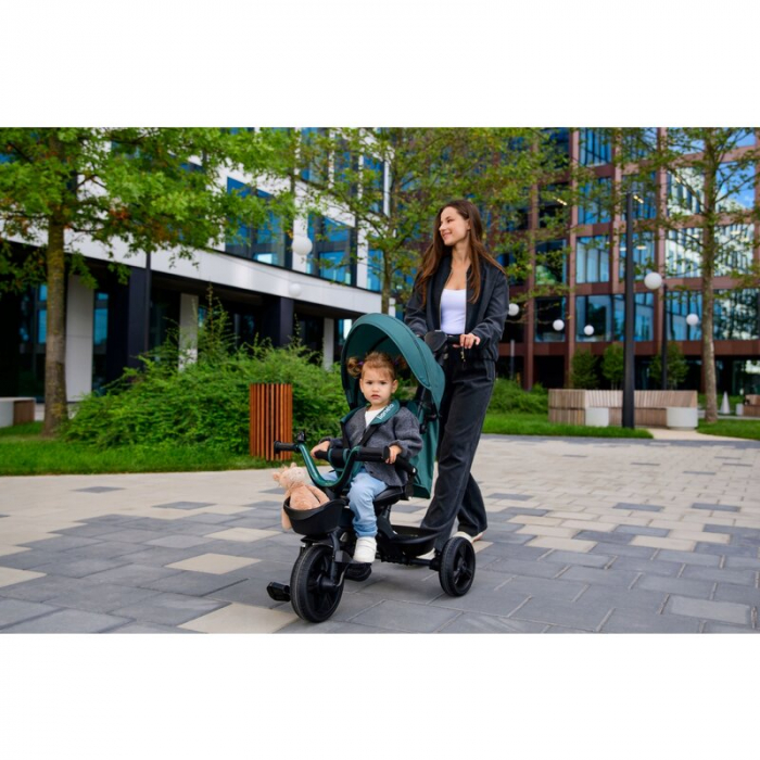 Tricicleta multifunctionala Lionelo Haari, ultra-compacta, cu scaun rotativ 360°, Conform cu standardul european de securitate EN71, Verde [57]