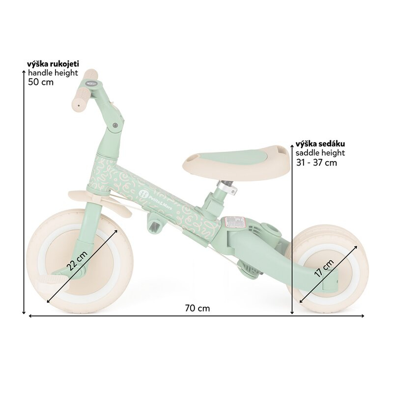 Tricicleta, Petite&Mars, Turbo, Editie limitata, 5 in 1, Multifunctionala, Vehicul de impins, Bicicleta cu/fara pedale, Cu maner de ghidaj, Detasabil, Roti din cauciuc, Pana la 25 kg, 1.5-5 ani, Green [13]