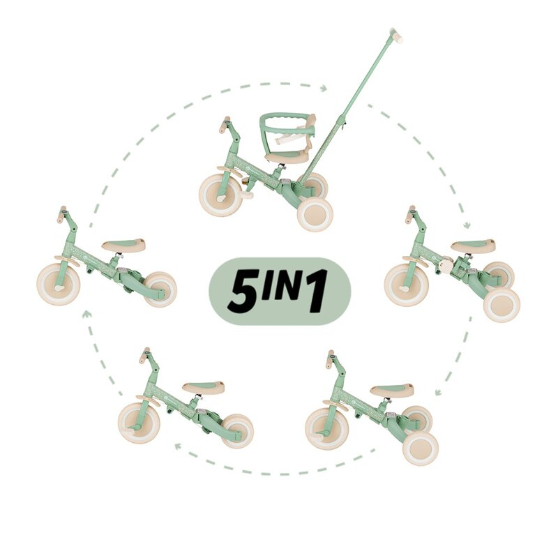 Tricicleta, Petite&Mars, Turbo, Editie limitata, 5 in 1, Multifunctionala, Vehicul de impins, Bicicleta cu/fara pedale, Cu maner de ghidaj, Detasabil, Roti din cauciuc, Pana la 25 kg, 1.5-5 ani, Green [3]