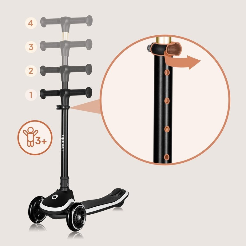 Trotineta pentru copii, Lionelo, Mey, Ultrapliabila, Cu lumini si cosulet, Maner ajustabil pe inaltime, 3 ani+, Pana la 50 Kg, Ultra usor, 2.8 kg, Conform cu standardul EN71-1/2/3, Certificata Interte [24]