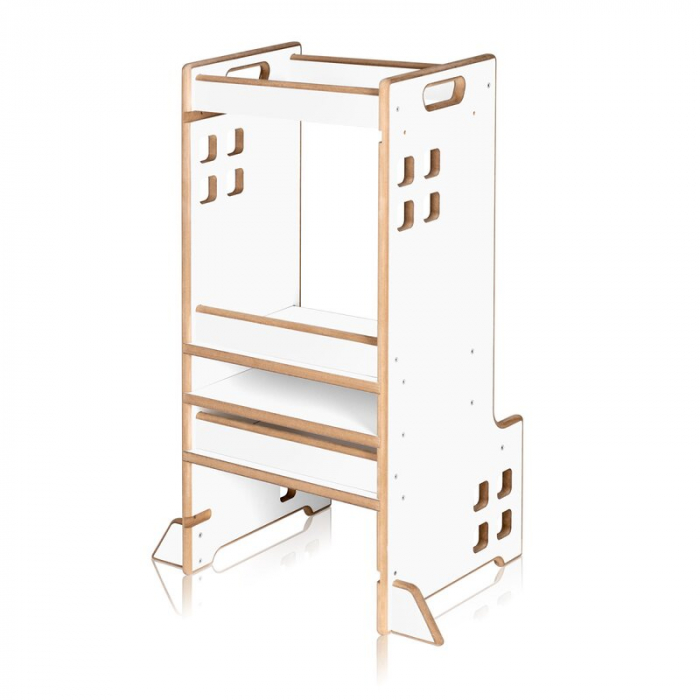 Turn de invatare Montessori, Lionelo, Cass, Functie de raft pentru carti, Pana la 30 kg, 12 luni - 6 ani, Din MDF si furnir, 3 trepte de inaltime, Alb [7]