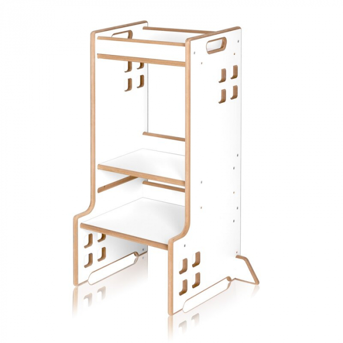 Turn de invatare Montessori, Lionelo, Cass, Functie de raft pentru carti, Pana la 30 kg, 12 luni - 6 ani, Din MDF si furnir, 3 trepte de inaltime, Alb [3]