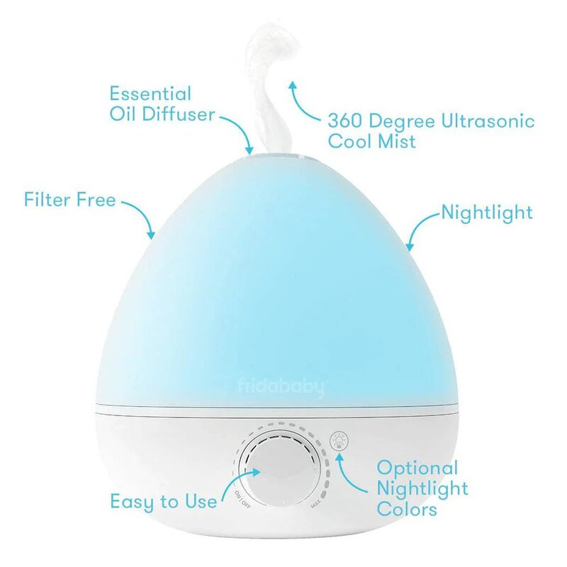 Umidificator, Fridababy, BreatheFrida, Cu ultrasunete 3 in 1, Ultra silentios, Include difuzor de uleiuri esentiale si lumina de veghe, Cu oprire automata, Rezervor BPA Free, Alb [3]