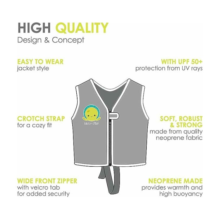 Vesta pentru inot, BBluv, Naj, Cu protectie solara SPF 50+, Neopren, Small, 1-3 ani, Aqua [2]