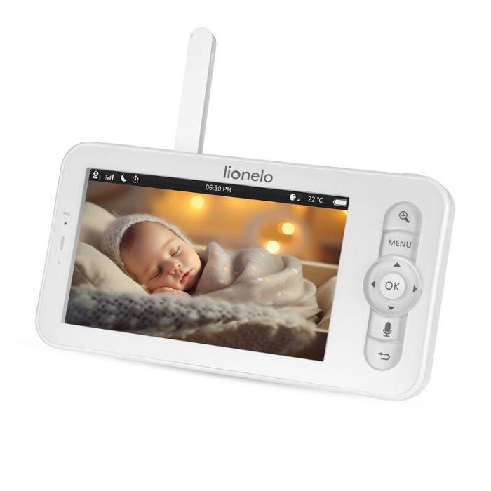 Video monitor, Lionelo, Babyline 9.2. AI, 5 inch, Camera Full HD, Zoom digital 4x, Aplicatie, Tehnologia AI cu detectare a miscarii, Recunoasterea motivului plansului, Melodii, Zgomote albe, Mod noctu [19]