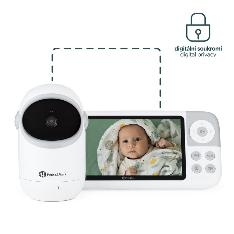 Video monitor, Petite&Mars, Eve 5.0, Ecran HD, Autonomie baterie pana la 16 ore, Raza de actiune 300m, Suport pentru pana la 4 camere, Comunicare bidirectionala, 8 melodii, Activare VOX la voce, Alb [10]