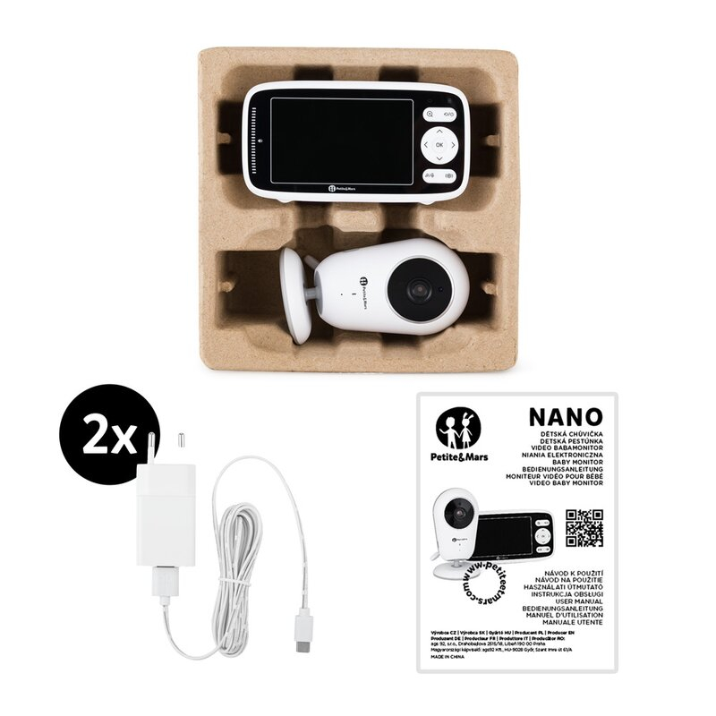 Video monitor, Petite&Mars, Nano 4.0, Ecran HD, Zoom digital 3×, Raza de actiune 300m, Suport pentru pana la 4 camere, Comunicare bidirectionala, 8 melodii, Alb [4]