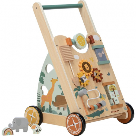 Transport si Relaxare - Antepremergator, Free2Play, My First Steps, Cu multiple activitati, Din lemn, , 31.8 x 26.5 x45.5 cm, Safari, Conform cu standardele europene EN71-1;2018, EN71-2:2020, EN71-3:2021