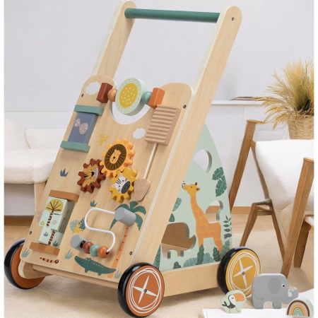 Antepremergator, Free2Play, My First Steps, Cu multiple activitati, Din lemn, , 31.8 x 26.5 x45.5 cm, Safari, Conform cu standardele europene EN71-1;2018, EN71-2:2020, EN71-3:2021 [2]