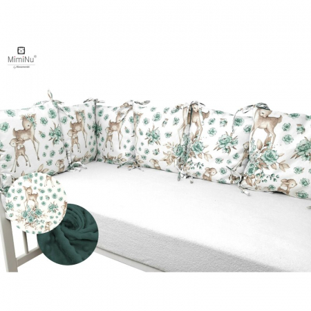 Siguranta si Sanatate - Aparatoare pentru patut, MimiNu, Cu 6 pernute, Cu fermoar, Cu husa lavabila, Pentru patut 120X60 cm, Din bumbac si tesatura pufoasa Minky, Materiale certificate Oeko Tex Standard 100, Minky Sweet Deer