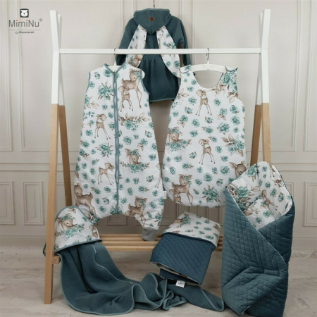 Aparatoare pentru patut, MimiNu, Cu 6 pernute, Cu fermoar, Cu husa lavabila, Pentru patut 120X60 cm, Din bumbac si tesatura pufoasa Minky, Materiale certificate Oeko Tex Standard 100, Minky Sweet Deer [4]