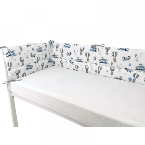 Aparatoare pentru patut, MimiNu, Din bumbac certificat Oeko Tex Standard 100, 180x30 cm, Cu panglici, Blue Plane [2]