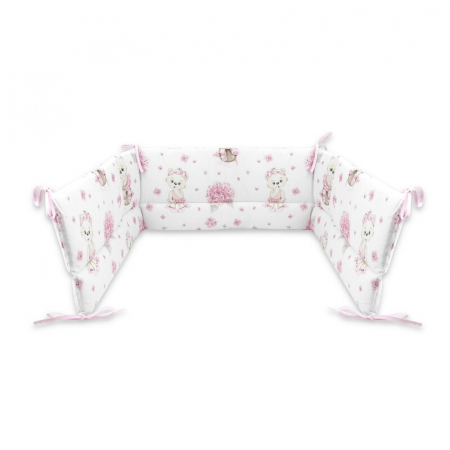 Siguranta si Sanatate - Aparatoare pentru patut, MimiNu, Din bumbac certificat Oeko Tex Standard 100, 180x30 cm, Cu panglici, Design, Pink Ballerina