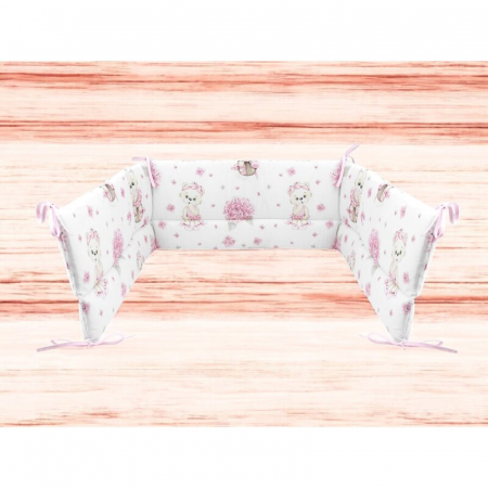 Aparatoare pentru patut, MimiNu, Din bumbac certificat Oeko Tex Standard 100, 180x30 cm, Cu panglici, Design, Pink Ballerina [1]