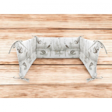 Aparatoare pentru patut, MimiNu, Din bumbac certificat Oeko Tex Standard 100, 180x30 cm, Cu panglici, Design, Woodland [1]