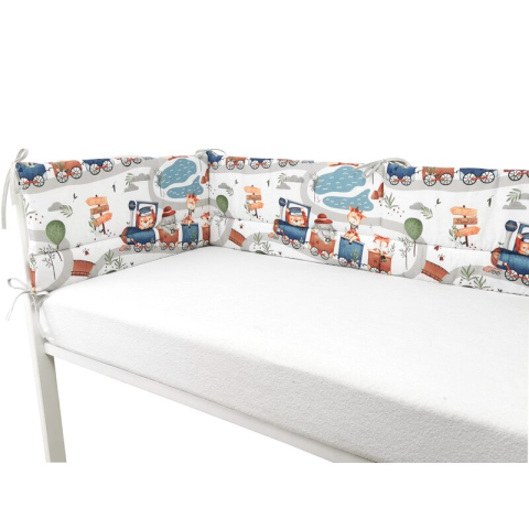 Aparatoare pentru patut, MimiNu, Din bumbac certificat Oeko Tex Standard 100, 180x30 cm, Cu panglici, Design, Zoo in train [2]