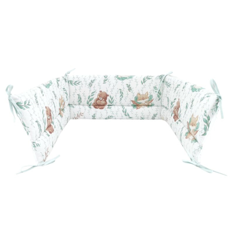 Protectii pentru Pat - Aparatoare pentru patut, MimiNu, Din bumbac certificat Oeko Tex Standard 100, 180x30 cm, Cu panglici, Lulu Natural