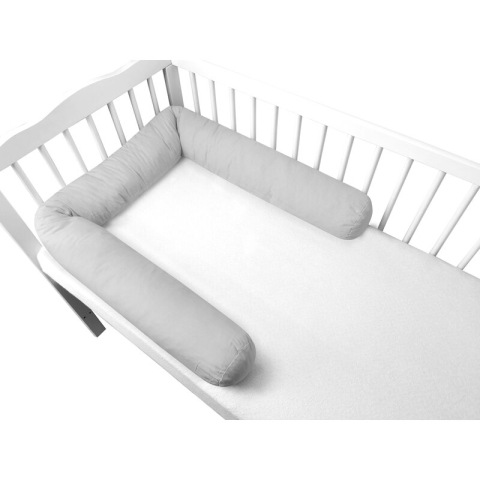 Siguranta si Sanatate - Aparatoare pentru patut, MimiNu, Tip rulou, Cu husa detasabila, Lungime 180 cm, Din bumbac certificat Oeko Tex Standard 100, Colectia Royal, Grey