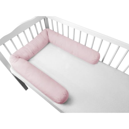 Siguranta si Sanatate - Aparatoare pentru patut, MimiNu, Tip rulou, Cu husa detasabila, Lungime 180 cm, Din bumbac certificat Oeko Tex Standard 100, Colectia Royal, Powder Pink