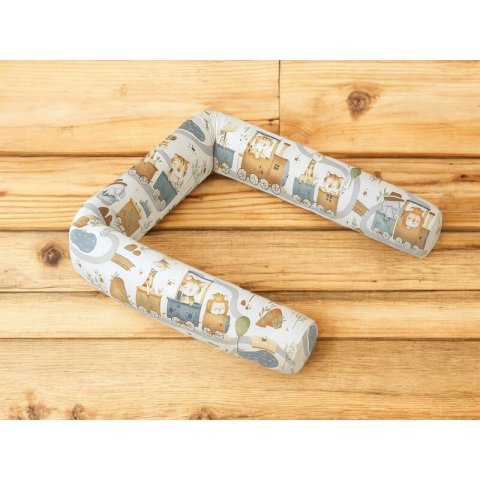 Aparatoare pentru patut, MimiNu, Tip rulou, Cu husa detasabila, Lungime 180 cm, Din bumbac certificat Oeko Tex Standard 100, Design, Zoo in train [2]
