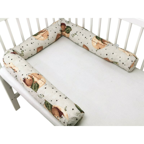 Aparatoare pentru patut, MimiNu, Tip rulou, Cu husa detasabila, Lungime 180 cm, Din bumbac certificat Oeko Tex Standard 100, Teddy Bear On Moon [2]