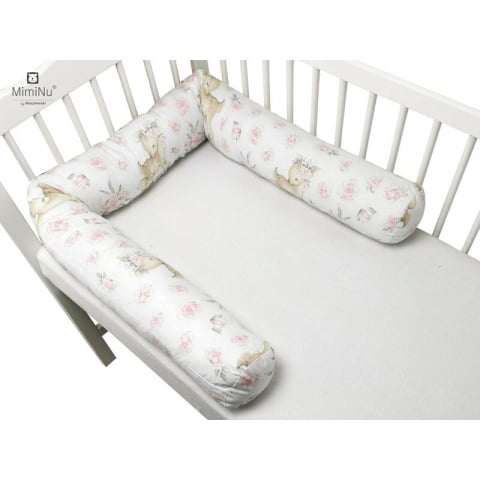 Siguranta si Sanatate - Aparatoare pentru patut, MimiNu, Tip rulou, Pentru patut, Lungime 180 cm, Din bumbac certificat Oeko Tex Standard 100, Sweet Deer Pink 