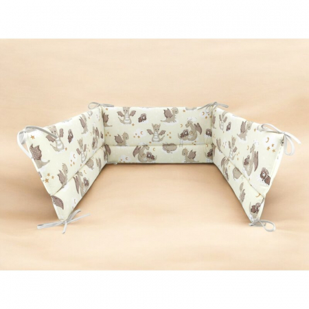 Aparatoare pentru patut, Qmini, Din bumbac certificat Oeko Tex Standard 100, 180x30 cm, Cu panglici, Dragons Beige [1]