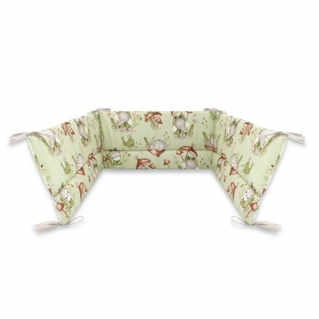 Siguranta si Sanatate - Aparatoare pentru patut, Qmini, Din bumbac certificat Oeko Tex Standard 100, 180x30 cm, Cu panglici, Frogs