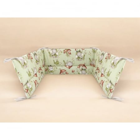 Aparatoare pentru patut, Qmini, Din bumbac certificat Oeko Tex Standard 100, 180x30 cm, Cu panglici, Frogs [1]