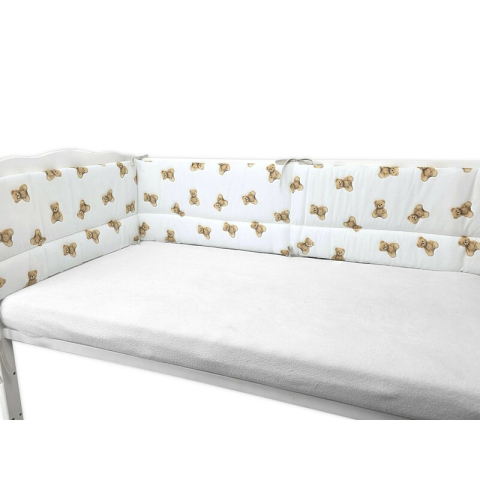 Aparatoare pentru patut, Qmini, Din bumbac certificat Oeko Tex Standard 100, 180x30 cm, Cu panglici, Teddy Toys [1]
