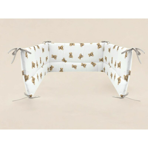Aparatoare pentru patut, Qmini, Din bumbac certificat Oeko Tex Standard 100, 180x30 cm, Cu panglici, Teddy Toys [2]