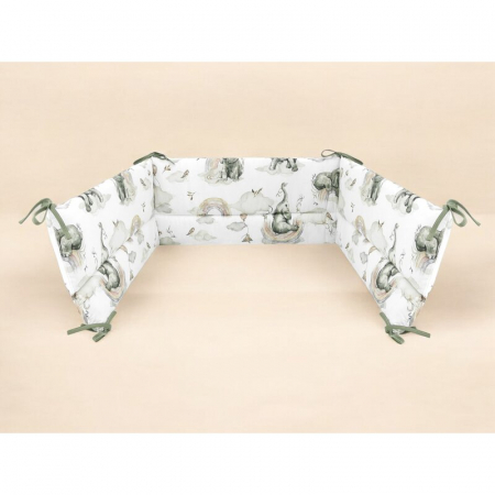 Aparatoare pentru patut, Qmini, Din bumbac certificat Oeko Tex Standard 100, 210X30 cm, Cu panglici, Elephants on Rainbow [1]