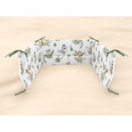 Aparatoare pentru patut, Qmini, Din bumbac certificat Oeko Tex Standard 100, 210X30 cm, Cu panglici, Safari [1]