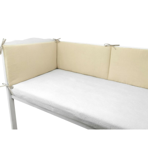 Aparatoare pentru patut, Qmini, Din muselina dubla, 180x30 cm, Cu panglici, Din material certificat Oeko Tex Standard 100, Warm Beige [2]