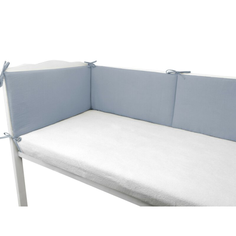 Aparatoare pentru patut, Qmini, Din muselina dubla, 180x30 cm, Cu panglici, Material certificat Oeko Tex Standard 100, Jeans [2]