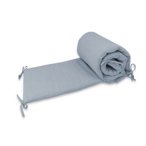 Siguranta si Sanatate - Aparatoare pentru patut, Qmini, Din muselina dubla, 180x30 cm, Cu panglici, Material certificat Oeko Tex Standard 100, Jeans