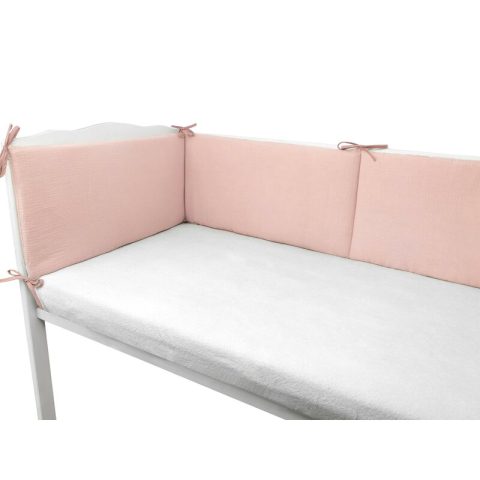 Aparatoare pentru patut, Qmini, Din muselina dubla, 180x30 cm, Cu panglici, Material certificat Oeko Tex Standard 100, Powder Pink [2]