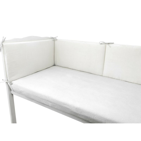 Aparatoare pentru patut, Qmini, Din muselina dubla, 180x30 cm, Din material certificat Oeko Tex Standard 100, Cu panglici, Cream [2]